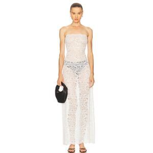 BEAUFILLE Anise Lace Dress in White Pull-on Figure Hugging Size XS